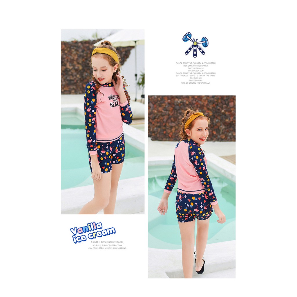 Đồ bơi cho bé gái dài tay size từ 28kg đến 45kg quần rời | BigBuy360 - bigbuy360.vn