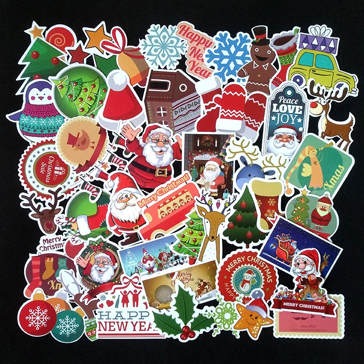 Bộ Sticker dán cao cấp chủ đề GIÁNG SINH - ÔNG GIÀ NOEL - Dùng dán Xe, dán mũ bảo hiểm, dán Laptop...