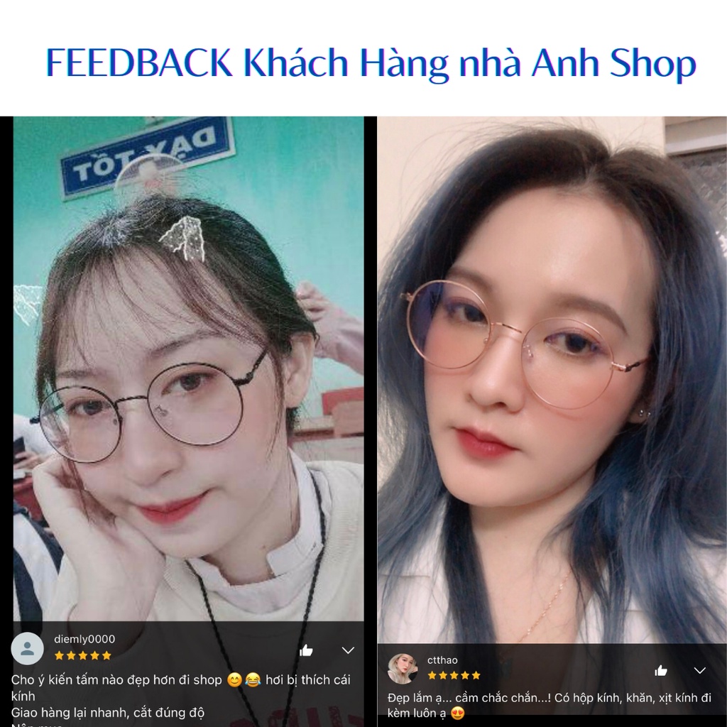 Kính tròn ngố thời trang nam nữ chất liệu kim loại cỡ vừa 2626A