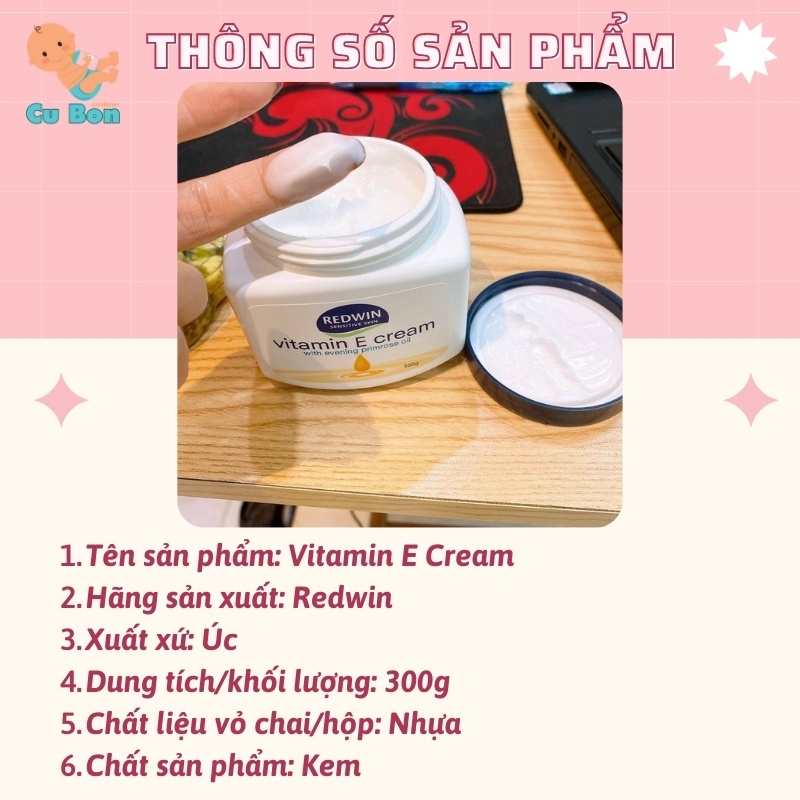 Kem dưỡng da mặt toàn thân REDWIN Vitamin E Cream 300g của úc giúp làn da trắng sáng mịn màng chăm sóc giữ ẩm tự nhiên