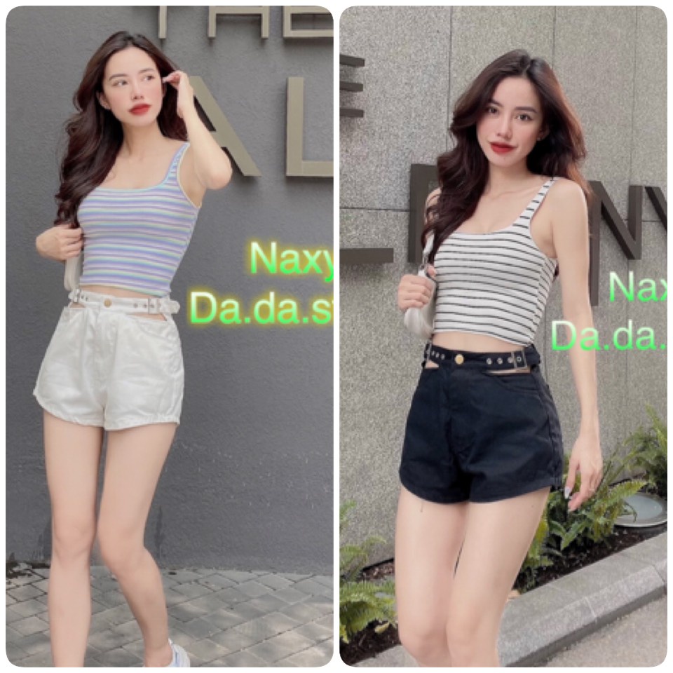 short nữ đen trắng lưng khoen cá tính 3257