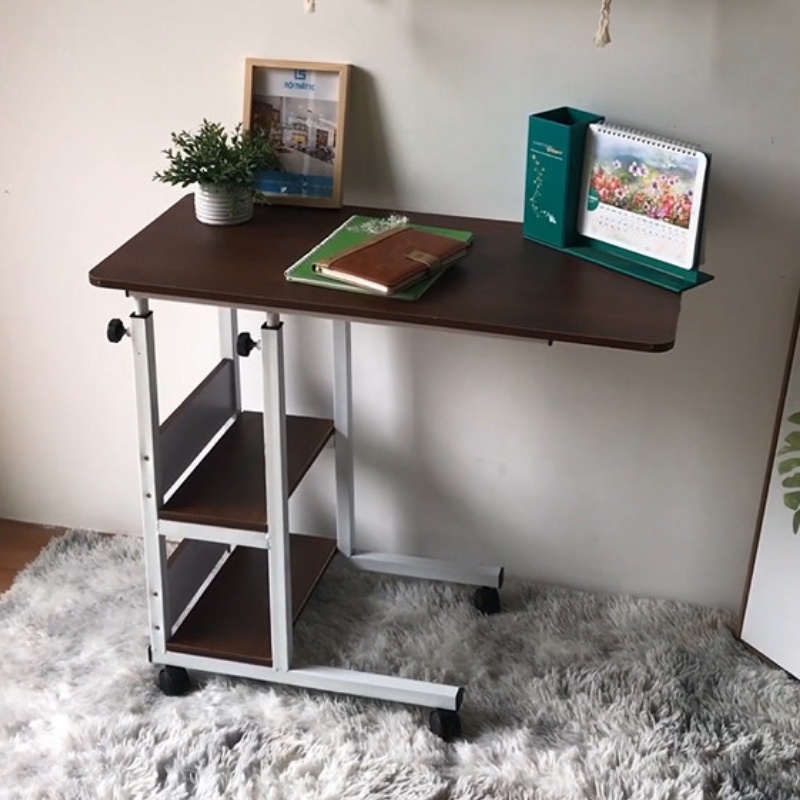 Bàn học bàn làm việc đa năng thông minh có giá sách nâng hạ chiều cao, có bánh xe di động cố định bằng chốt