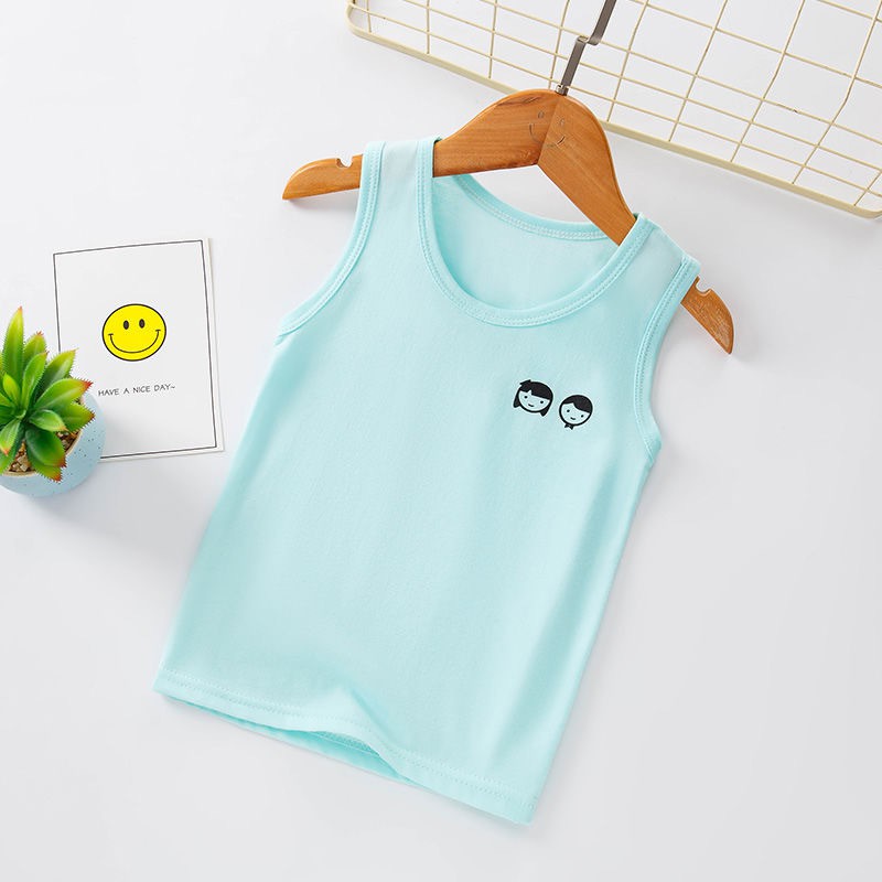 Áo vest cotton nguyên chất dành cho trẻ em, đồ lót nam và nữ, áo sơ mi đáy cho trẻ em, áo vest không tay mùa hè cho trẻ em, cotton mỏng màu nguyên chất