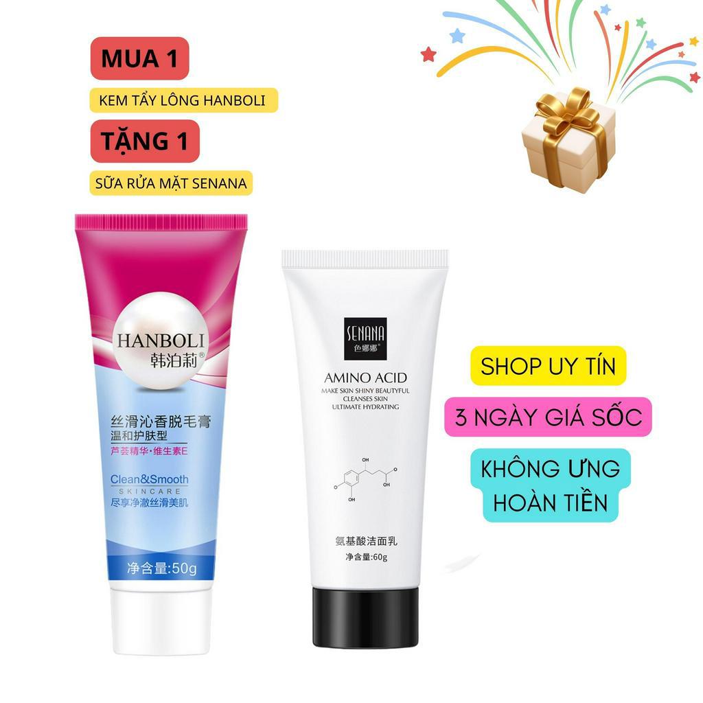 Kem Tẩy Lông Hanboli 50G Kèm Que Gạt Tiện Lợi Giúp Tẩy Lông Nhẹ Nhàng, An Toàn Cho Da Tặng Kèm Sữa Rửa Mặt Senana 60G