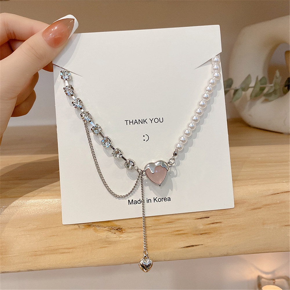 Vòng cổ Mặt Trái Tim Đính Ngọc Trai Thời Trang Cho Nữ