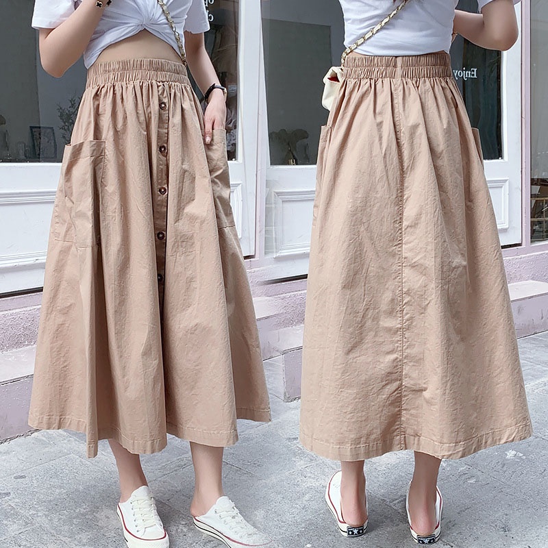 Chân váy kaki dài dáng xòe theo phong cách hàn quốc . Váy dài qua gối , lưng chun dạng Freesize rất đẹp, rất xinh
