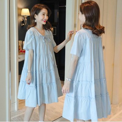 Maternity dresses o-neck pregnant women's clothes spring summer dress korean style long sleeve pleated women dress for pregnancy