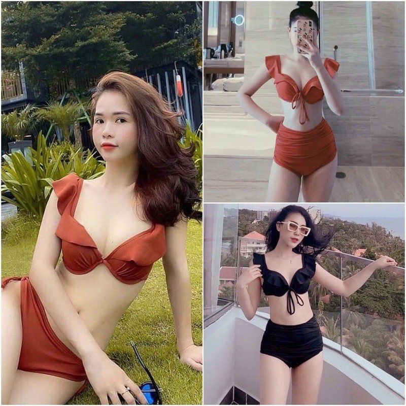 Bikini biển 2 mảnh ❤️ FREESHIP ❤️ Đồ bơi áo gọng cánh tiên và quần nhún cạp cao