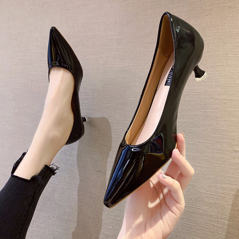 Giày Cao Gót Da Bóng Mũi Nhọn Phong Cách Hàn Quốc Thời Trang Mùa Thu Cho Nữ