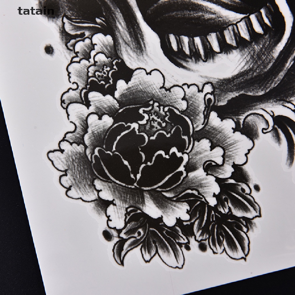 [TAT] Waterproof Black Scary Skull Temporary Tattoo Large Arm Body Art Tattoos Sticker, CVX