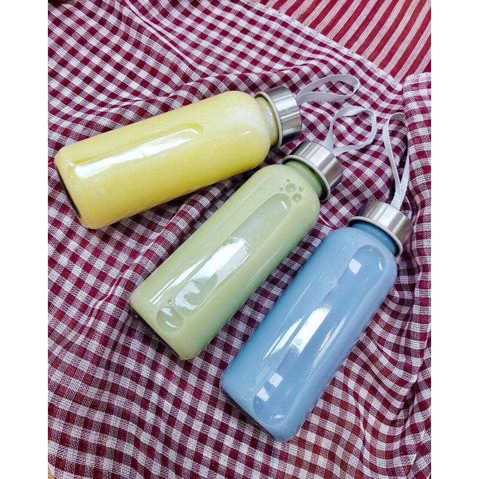 Bình nước thủy tinh 300ml có dây xách, chai dây 300