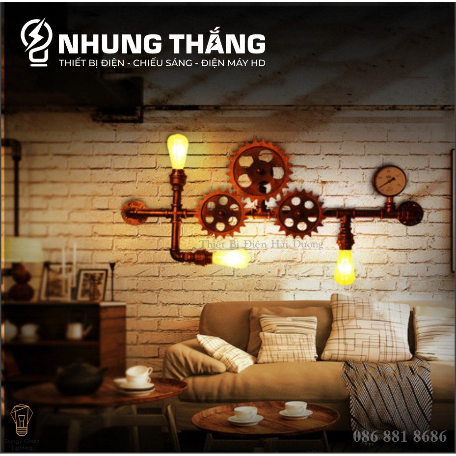 Đèn Tường Retro DT-9040 - Hình Ống Nước,Bánh Răng Chuyển Động - Kiểu Dáng Cổ Điển - Tặng Kèm 3 Bóng T64 - Bảo Hành 1 Năm