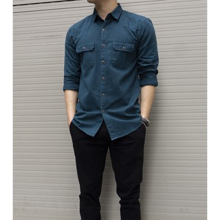 Sơ mi denim kaki nam