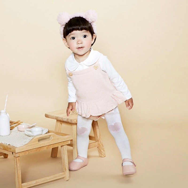 Quần tất cotton co giãn in hình trái tim ở gối xinh xắn cho bé gái