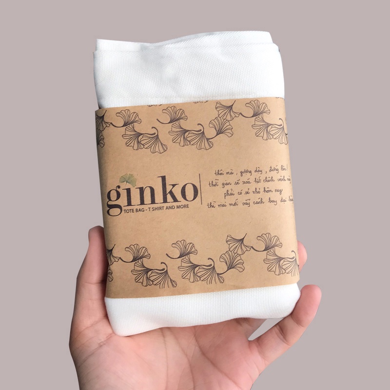 Túi vải tote GINKO kiểu basic dây kéo in hình cây lá