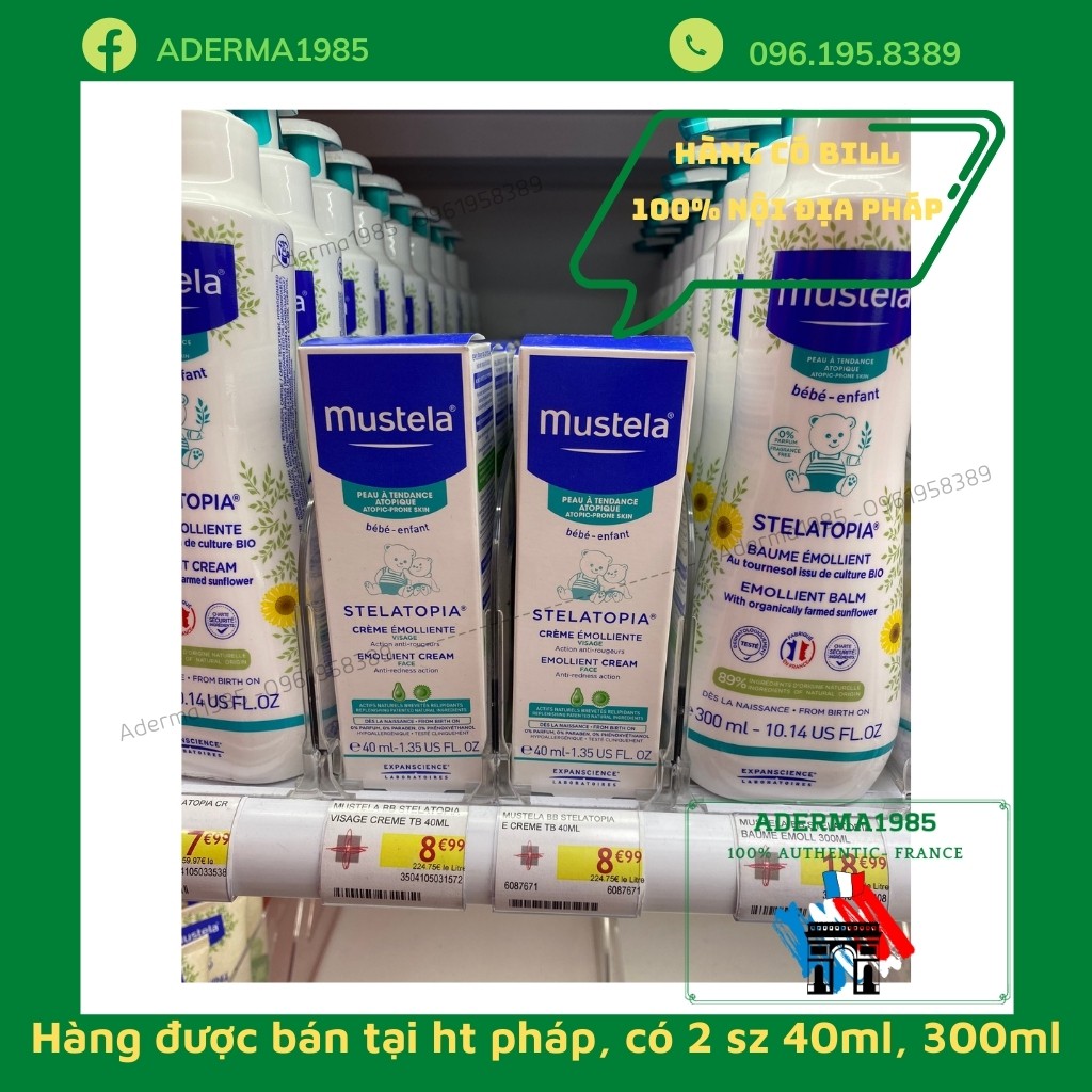 Mustela Stelatopia kem dưỡng da mặt và cơ thể cho trẻ sơ sinh &amp; em bé da chàm thể tạng Mustela 40ml