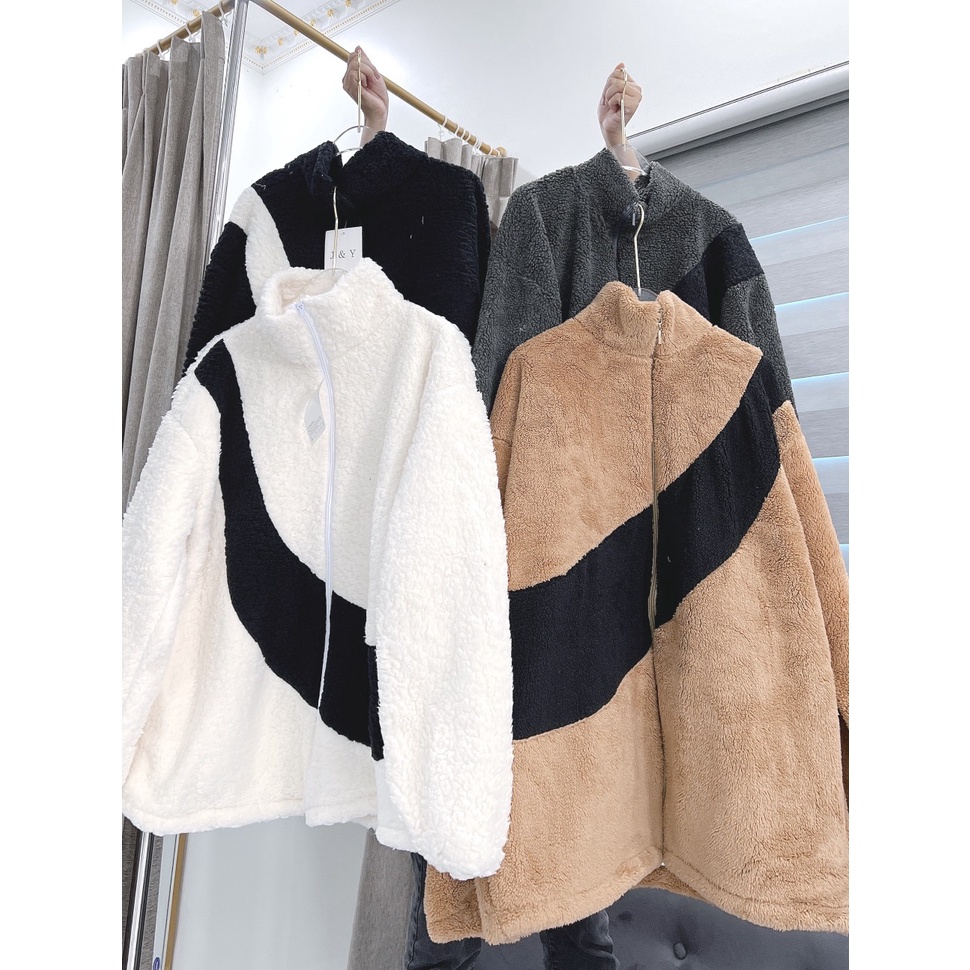 Áo N!!ke Chất Lông Cừu Cổ Bẻ Dáng Rộng Cao Cấp Nam Nữ Unisex 2 Màu Đen Trắng Có Kèm Ảnh Thật