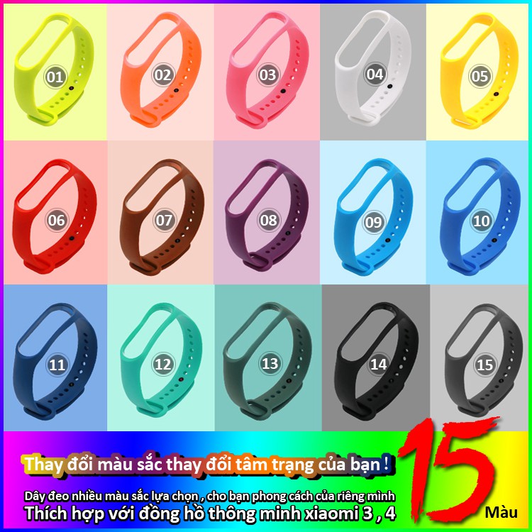 Vòng Dây Đeo Thay Thế Cho Xiaomi Miband 3 Miband 4 Nhiều Màu Sắc Lựa Chọn 15 Màu M3M4 Strap dây đeo Miband