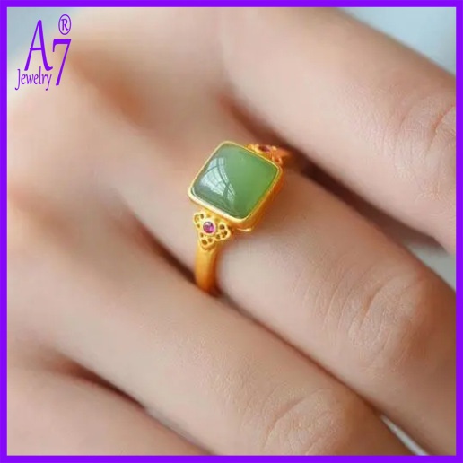 Nhẫn Hở Điều Chỉnh Được Bằng Bạc Sterling A7 S925 Đính Ngọc Bích Trắng Đỏ Cổ Điển Đơn Giản Không Phai Màu Cho Cặp Đôi