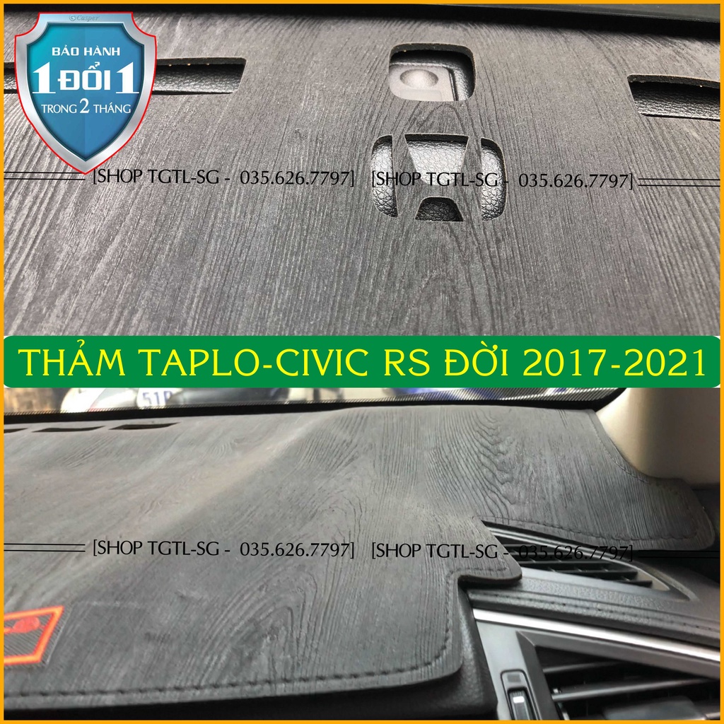 [Civic-2017 đến 2021] Thảm bảo vệ Taplo oto loại da vân gỗ,da cacbon,da nỉ đen và nhung lông cừu dày 3 lớp