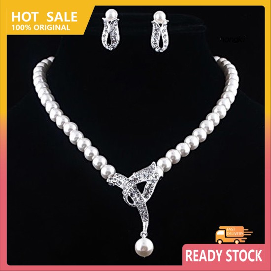 (Hàng Mới Về) Bộ vòng cổ + Bông Tai Đính Ngọc Trai Giả Thời Trang Cho Nữ