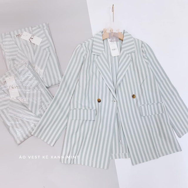 [HÀNG MỚI VỀ] Áo blazers nữ, kẻ sọc xanh, kiểu đẹp, phong cách thanh lịch, giao hàng nhanh, freeship