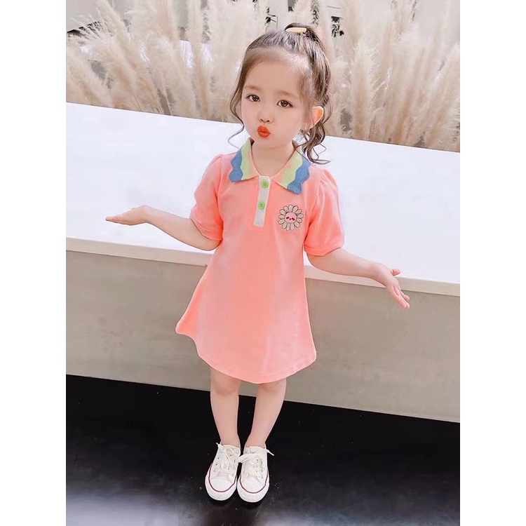 Đầm Công Chúa Tay Ngắn Cổ Polo Thời Trang Mùa Hè Hàn Quốc 2022 Mới Cho Bé Gái