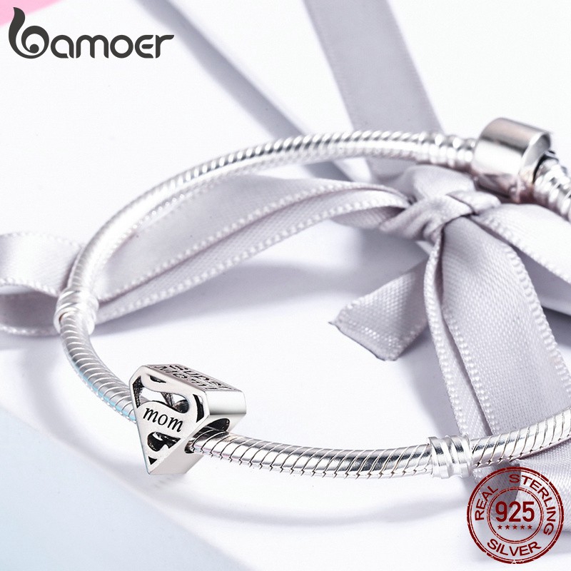 Phụ Kiện Hạt Bamoer Bằng Bạc 925 Dùng Làm Trang Sức Khắc Chữ Thời Trang