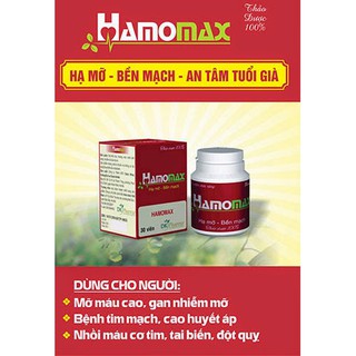 Thực Phẩm Điều Trị Tim Mạch Hamomax - Hỗ Trợ Hạ Mỡ Máu - Gan Nhiễm Mỡ - Cao Huyết Áp - Tăng Bền Thành Mạch