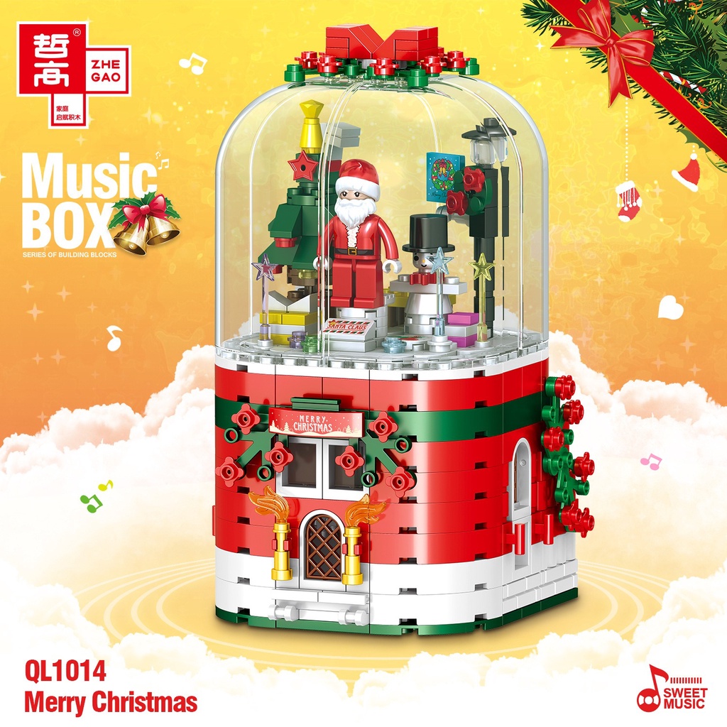 Hộp Nhạc Quà Giáng Sinh Santa Claus Christmas Ông Già Noel Đồ Chơi Ráp Hình