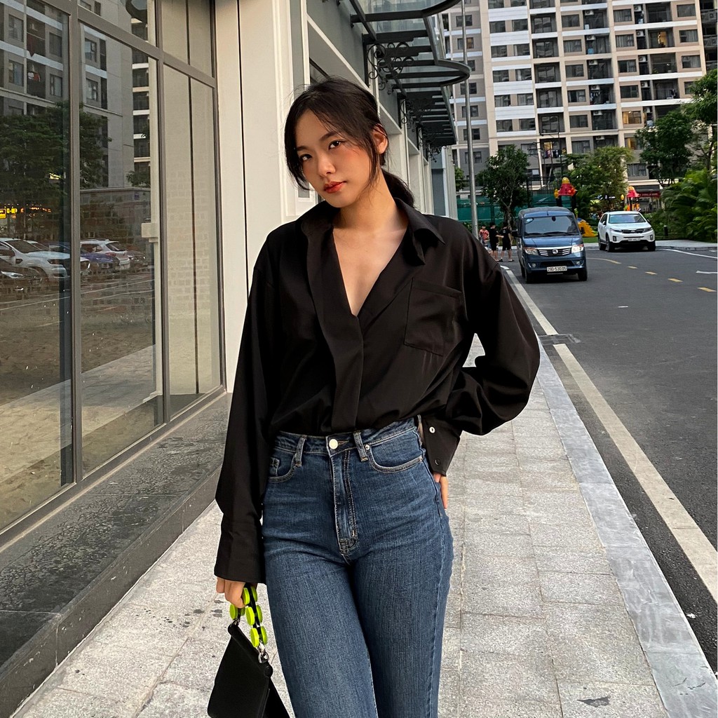 Áo sơ mi oversize Milan Shirt SMI004 thiết kế độc lạ, vạt lệch 2 cúc - Uni By Heart