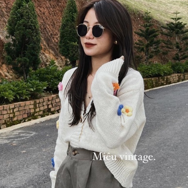 Cadigan len hoa xinh chất len dày dặn dáng rộng croptop vanmiuhsop