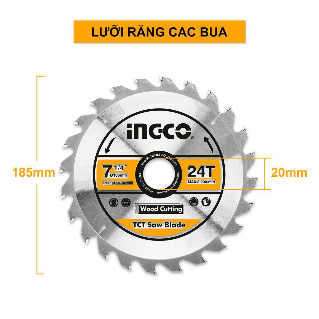 Máy cưa đĩa tròn cầm tay INGCO CS18538 1400W 4800RPM 185x20mm tặng kèm lưỡi cưa đi kèm đường kính 185mm