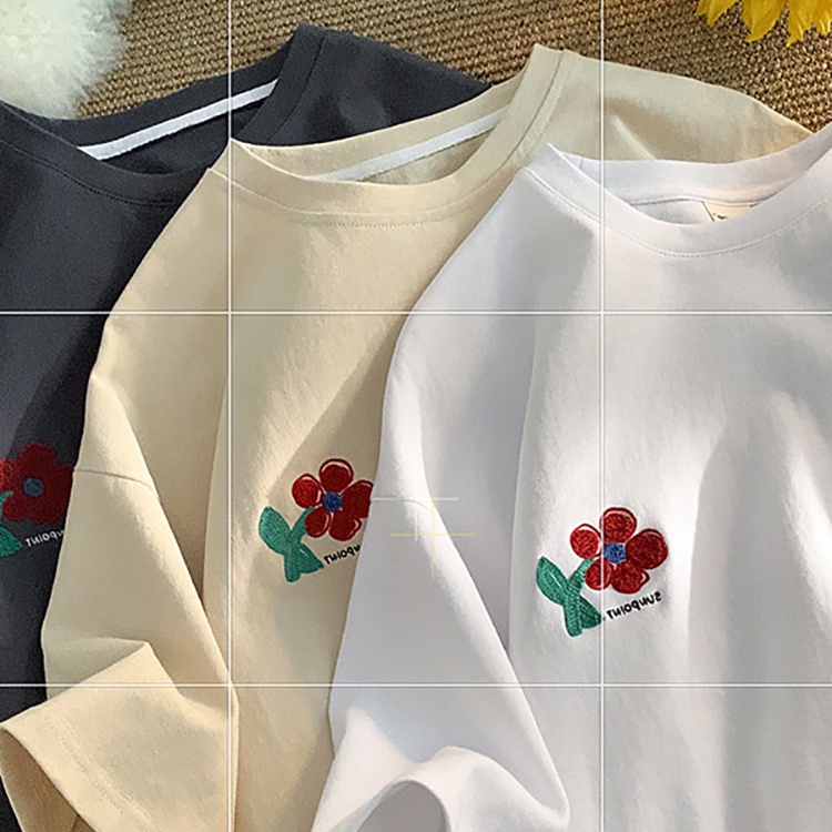 Áo thun SUXI cotton cổ tròn ngắn tay dáng rộng in họa tiết thời trang mùa hè