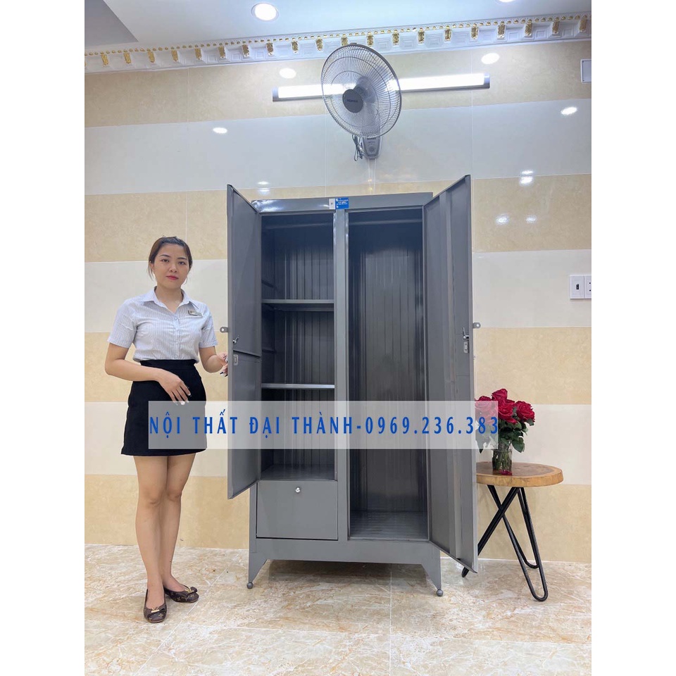 Tủ sắt quần áo rộng 90cm cao 1m8 màu xám giá rẻ - Nội Thất Đại Thành