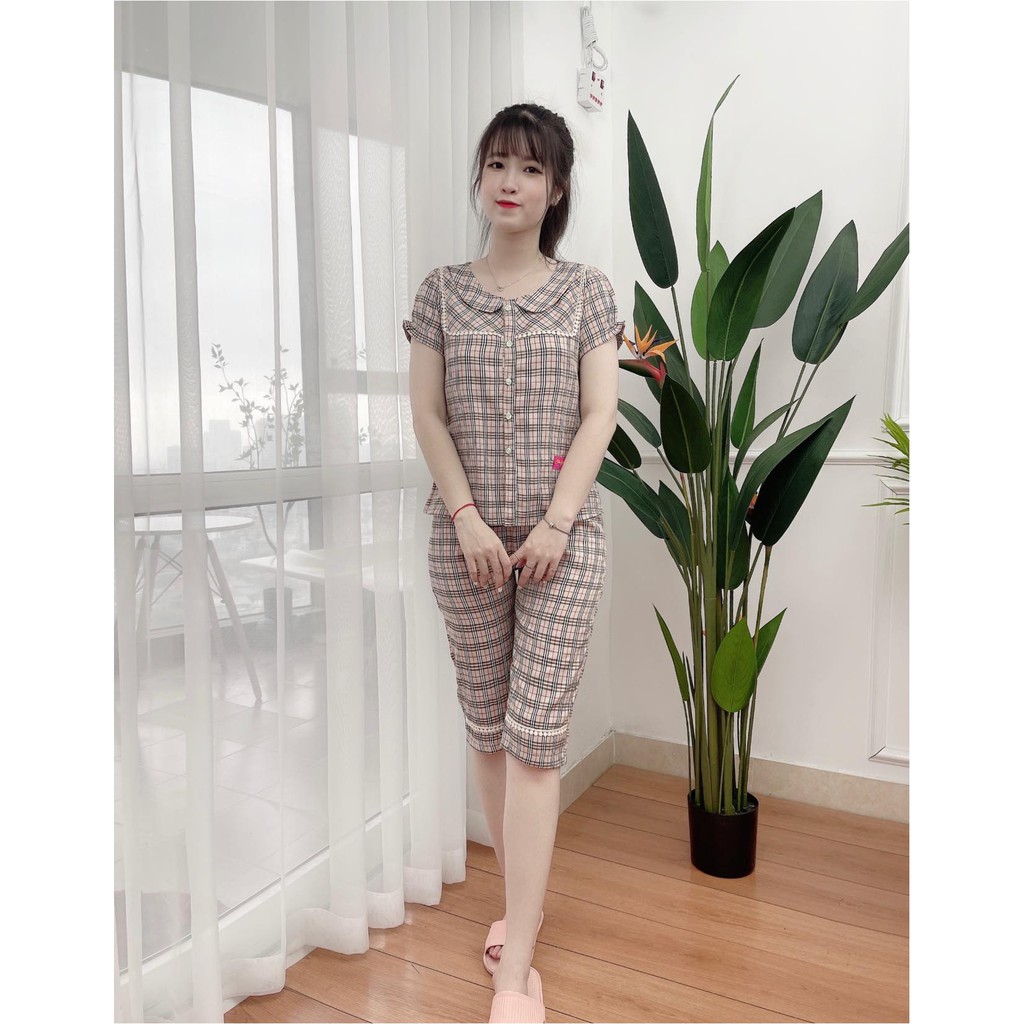 Đồ Bộ Mặc Nhà Lửng Kate Kẻ Caro S M L