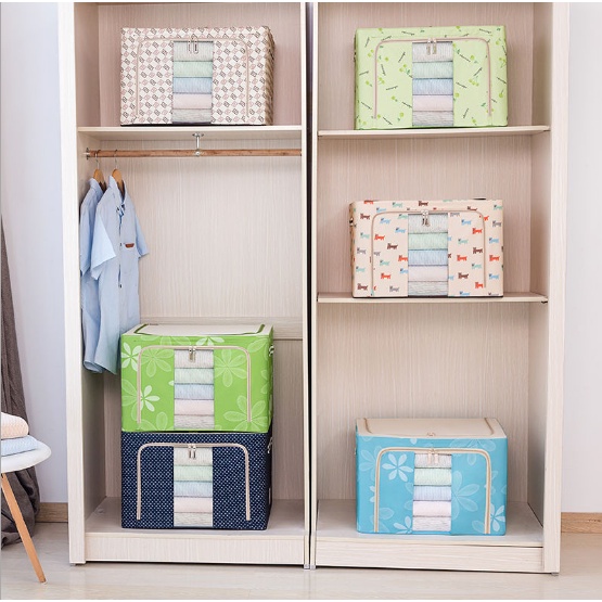Túi Đựng Chăn Màn Quần Áo Khung Sắt Gấp Gọn, Vải Bố Chống Thấm Nước Có Khóa Kéo Tiện Lợi