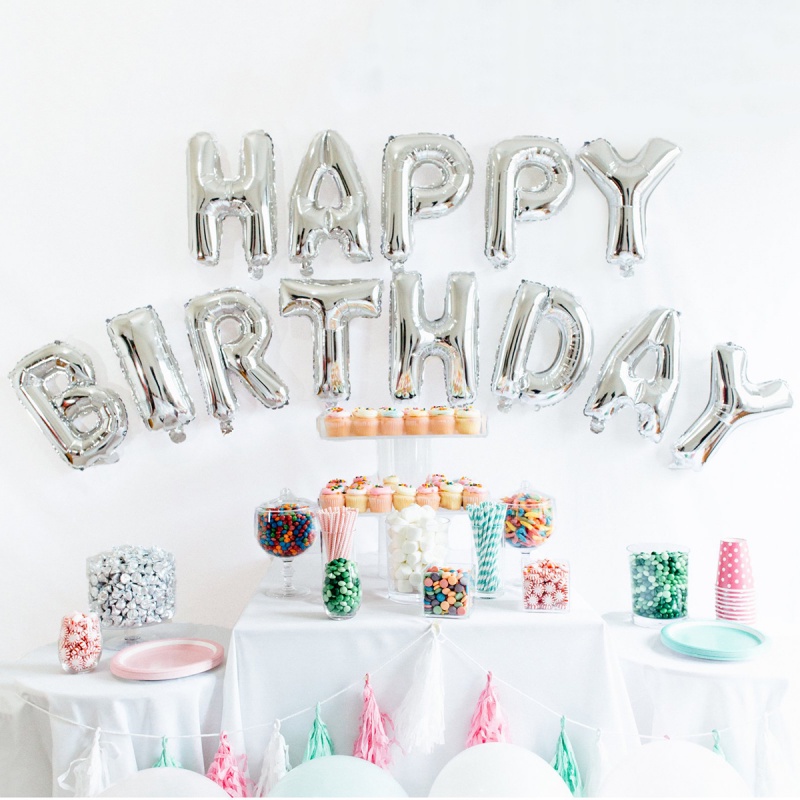Banner bóng bay cau su màu bạc hình số 16 phong cách ngọt ngào trang trí sinh nhật cho bé trai và bé gái