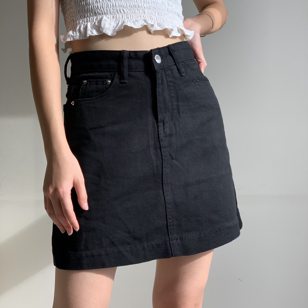 Chân váy jeans nữ dáng chữ A cạp cao hack dáng LOLLIE STUDIO SK129