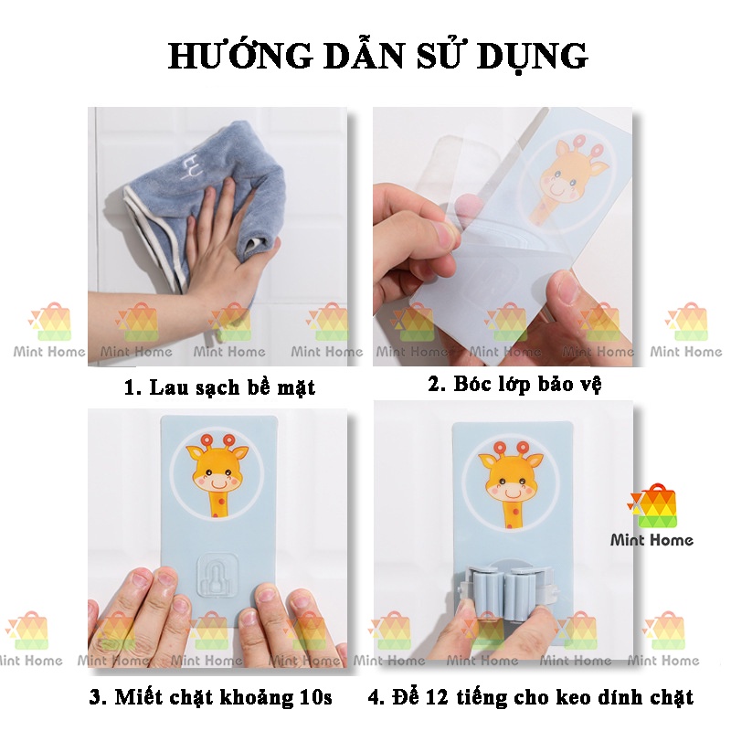 Móc dán tường treo cây lau nhà, chổi, ô họa tiết hoạt hình dễ thương đáng yêu đa năng tiện lợi siêu dính chịu lực