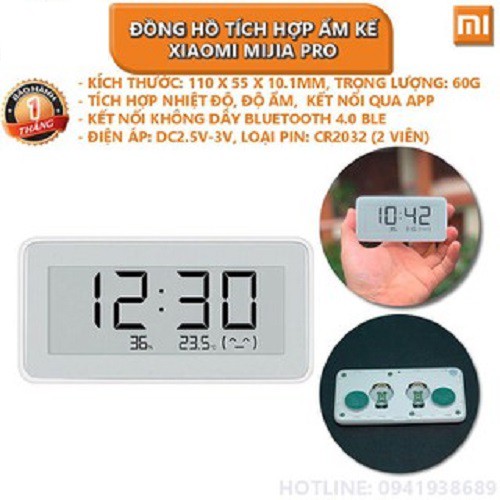 Đồng hồ tích hợp nhiệt độ và độ ẩm Xiaomi thông minh | BH 15 ngày