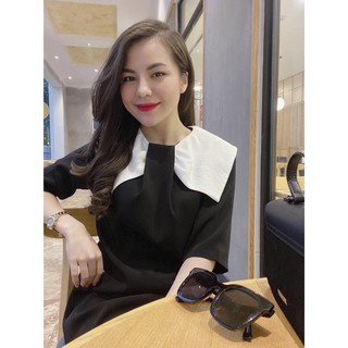 Váy bầu đen dáng suông phối cổ trắng