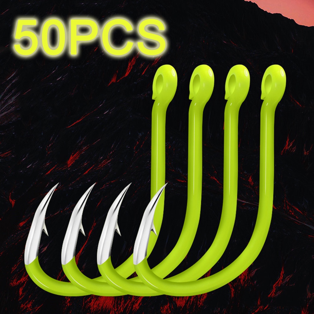 Bộ 50 Móc câu cá bằng thép carbon dạ quang # 8 / # 9 / # 10