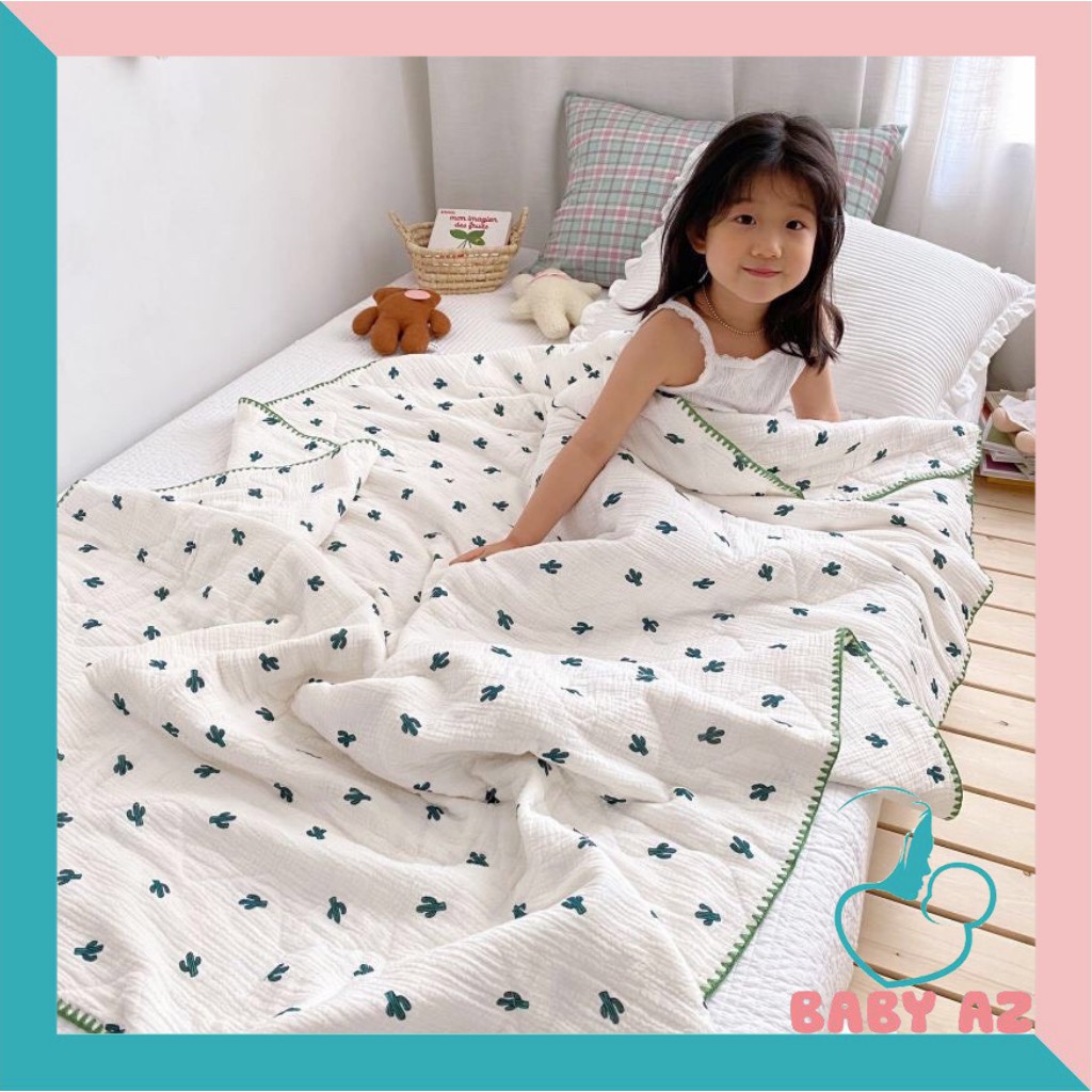 Chăn xô đắp mùa thu đông cho bé 2 lớp bo viền thoáng khí mềm mại mang đi học cho trẻ BabyAZ