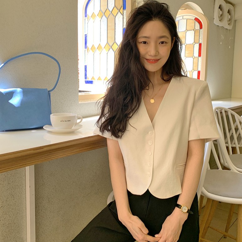 Áo khoác ngắn dáng rộng/ Chân váy eo cao đơn giản phong cách Hàn Quốc retro 43184