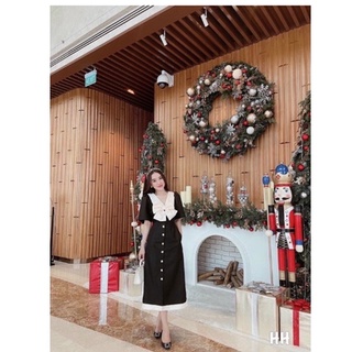ĐẦM ĐEN DỰ TIỆC MIDI BIG SIZE HỌA TIẾT NƠ TRẮNG SANG CHẢNH ( CÓ HÌNH THẬT)