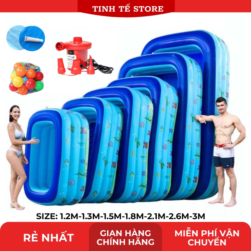 BỂ BƠI PHAO 3 TẦNG HÌNH CHỮ NHẬT DÀI 1M2-2M1 CHO BÉ VÀ GIA ĐÌNH VUI CHƠI, bể tắm bơm hơi trẻ em họa tiết siêu đẹp