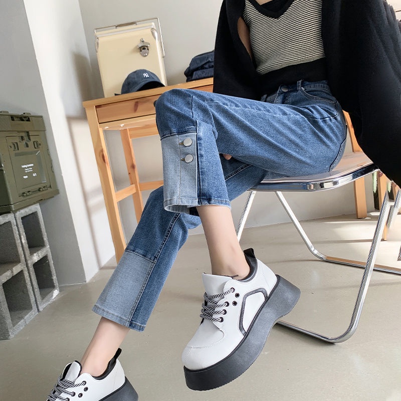 Quần Jean Lửng Cạp Cao Ống Đứng 2022 Mới Cho Nữ