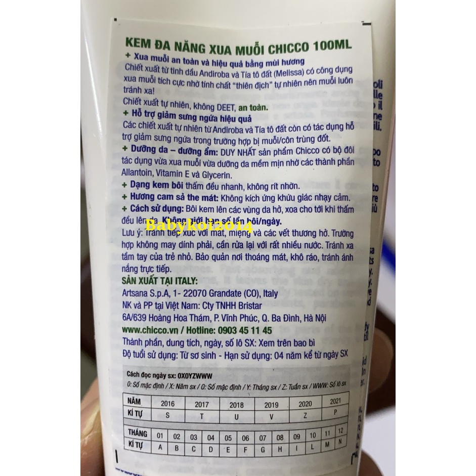 Xịt/kem/lăn chống muỗi và côn trùng đốt Chicco cho bé từ 2M+