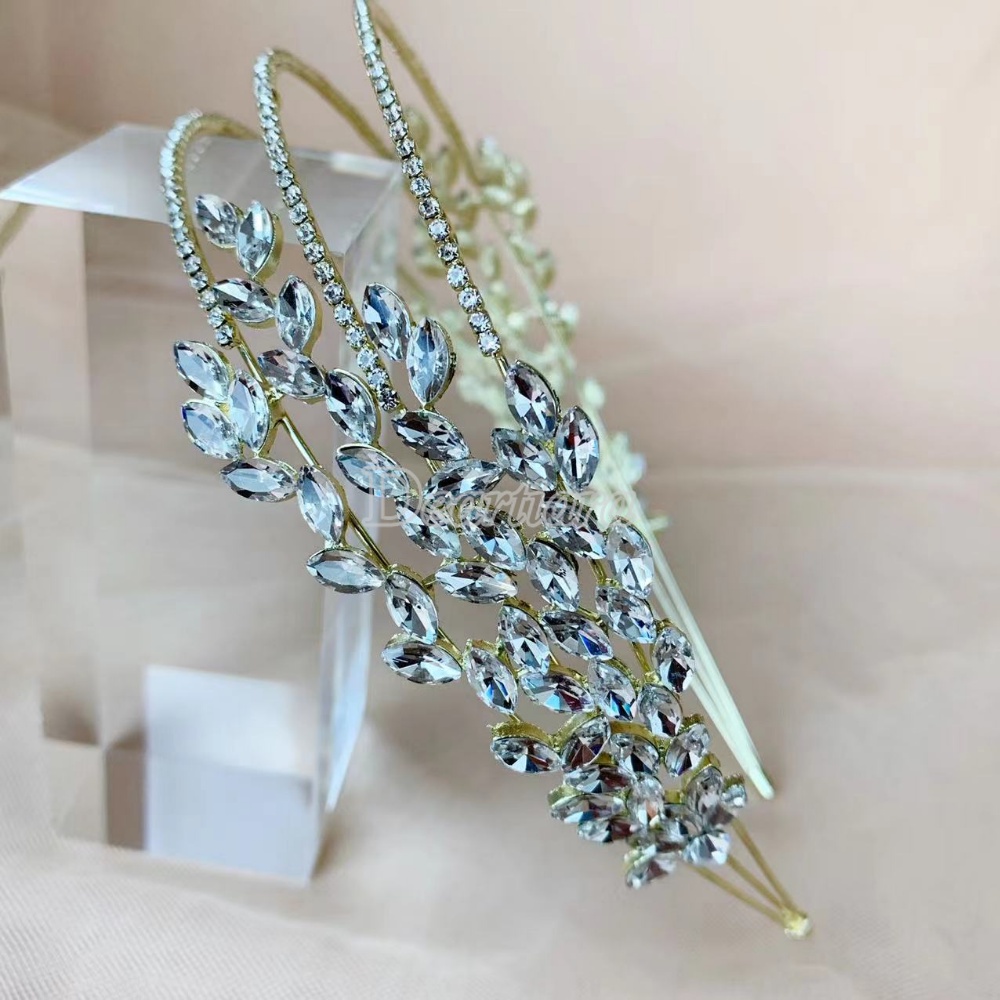 Băng Đô Cài Tóc Ba Lá Đính Đá Cao Cấp Thời Trang Cho Cô Dâu